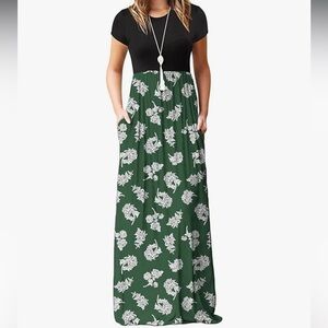 Black and green floral maxi dress NWT